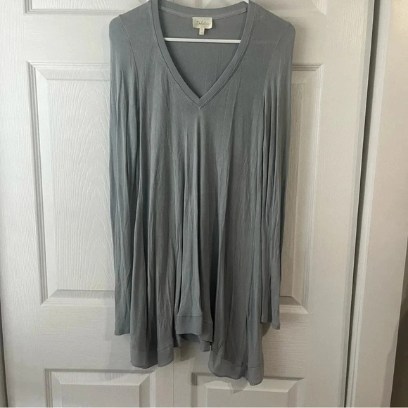Anthropologie Deletta sky Blue swing tunic with deep v-neck & ribbed sleeves sm - Picture 1 of 4